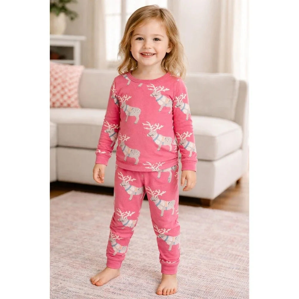 pajama 3T Tea Pink Reindeer Long Sleeve Shirt Pants Set